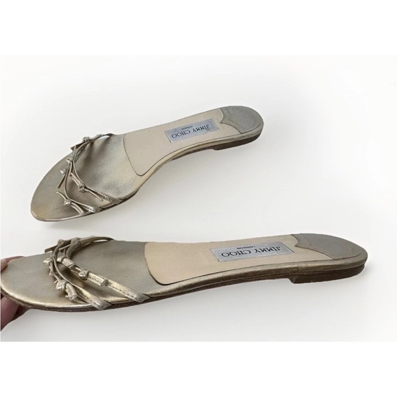 JIMMY CHOO GOLD FLAT LEATHER STRAPPY KNOT SLIDE SANDALS 41 EU - Picture 7 of 10